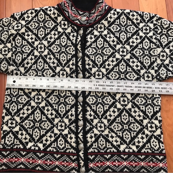 Vintage LL Bean Nordic Fair Isle Cardigan Sweater Silver Buttons Large Made USA - Picture 13 of 14